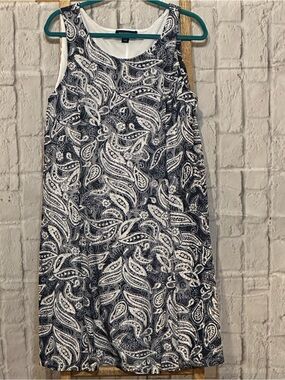 Sleeveless Navy & White Paisley Midi Dress